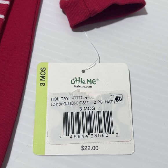 NEW Little Me Boys 3 Months "My First Christmas" Santa Joggers 3 Pc Set With Hat - Picture 14 of 15